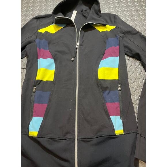 Lululemon Black Multicolor Asana Jacket Y2K Color Block Womens Size 12 - Picture 3 of 9